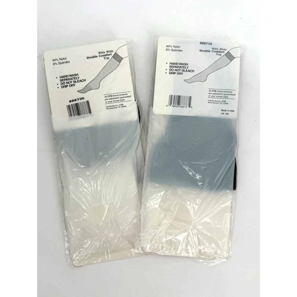 2 Pack CVS Vintage Comfort Top Knee Highs Regular Off Black Wide Band 888735 NOS